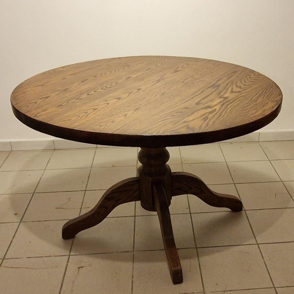 Table ronde en bois de chêne massif, 100 à 150 cm, Quatre personnes, Rond, 100 à 150 cm
