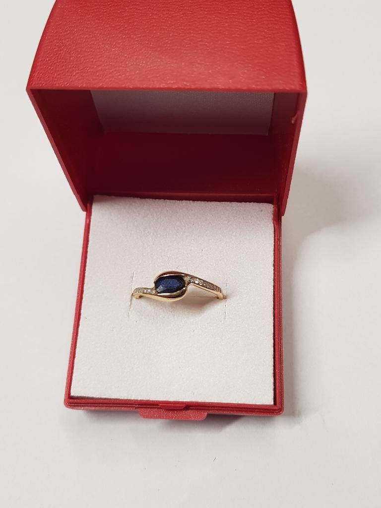 18K geelgouden ring, Handtassen en Accessoires, Ringen, Blauw, Nieuw, Ophalen of Verzenden, Dame