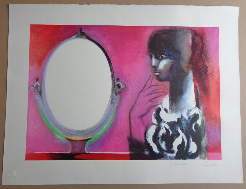 ROGER SOMVILLE / DE OPSCHIK / KLEURZEEFDRUK / 60x79cm / SIG, Antiquités & Art, Enlèvement ou Envoi