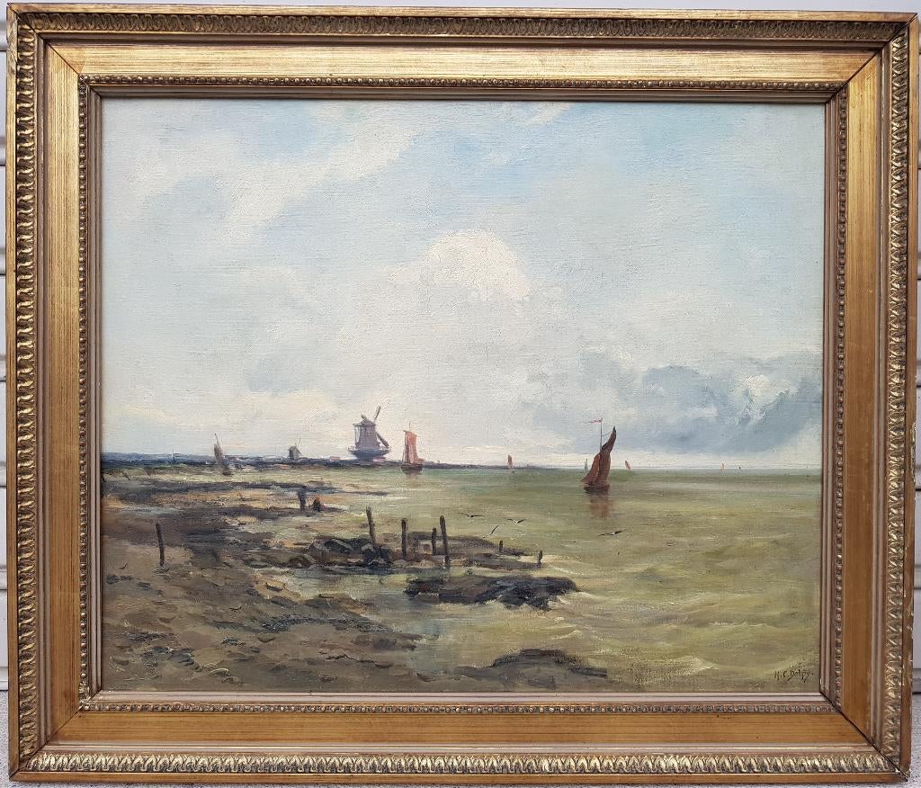 Grand tableau 1870 - DELPY - Voiliers en mer, Antiquités & Art, Art | Peinture | Classique, Enlèvement ou Envoi