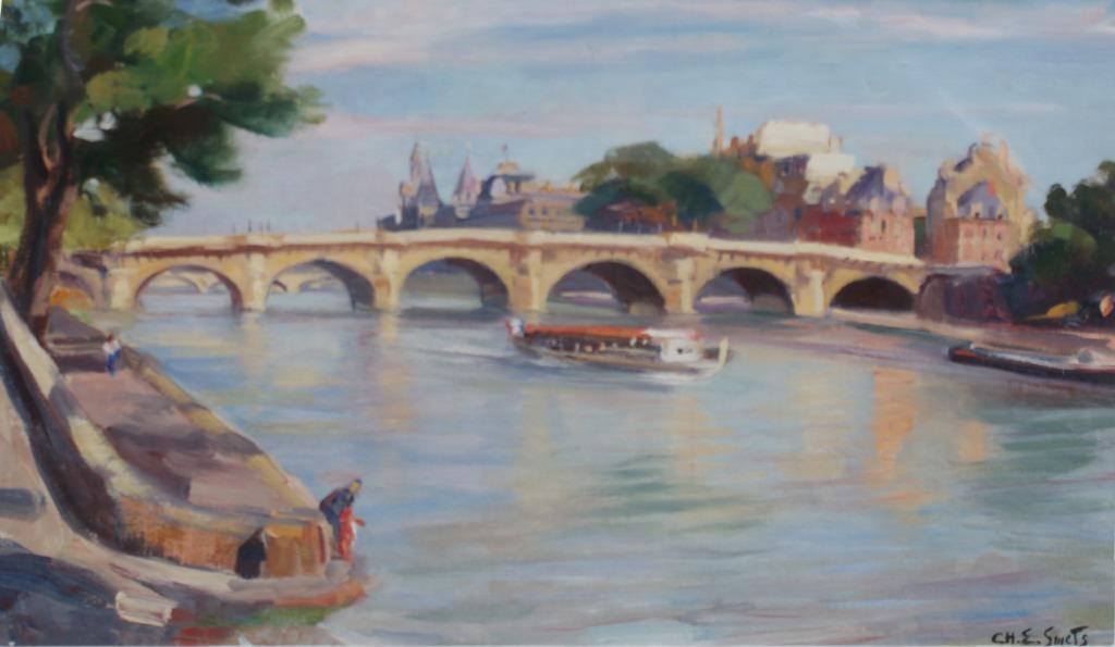 Charles Ernest Smets (1909-1987): Seine te Parijs (74 x 54cm, Ophalen of Verzenden