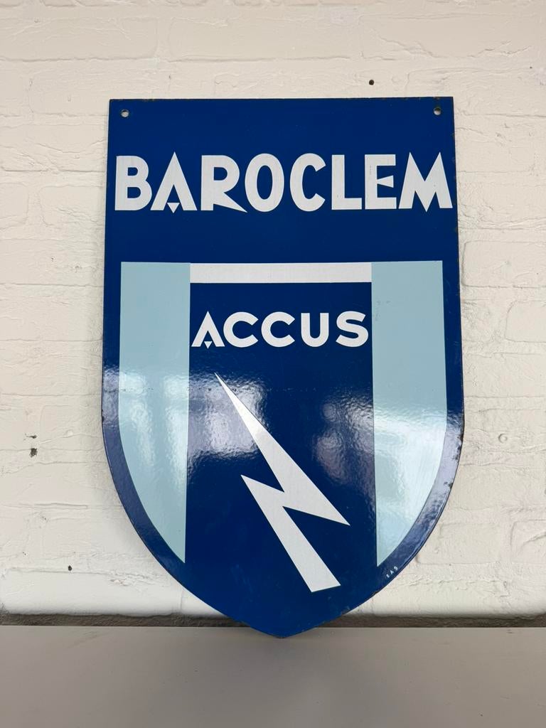 BAROCLEM Accus emaille reclamebord, Ophalen of Verzenden, Gebruikt, Reclamebord