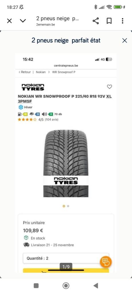 2 pneus neige ️ parfait état, Autos : Pièces & Accessoires, Pneus & Jantes, Pneus hiver, Véhicule de tourisme, Autre, Pneu(s)