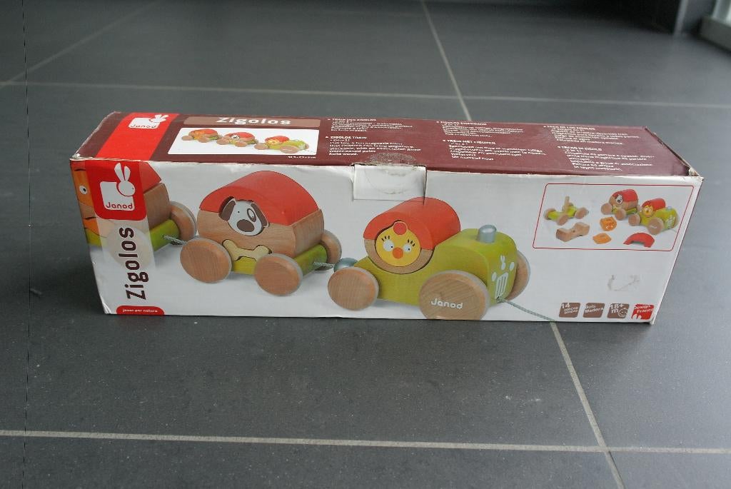 trein in hout janod, Kinderen en Baby's, Speelgoed | Houten speelgoed, Ophalen of Verzenden, Zo goed als nieuw, Duw- of Trekspeelgoed