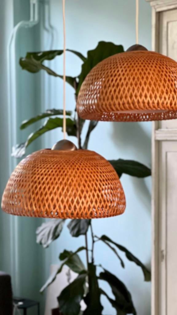 Rotan hanglamp 45 cm diameter, Huis en Inrichting, Overige materialen, Ophalen of Verzenden, Zo goed als nieuw, Minder dan 50 cm