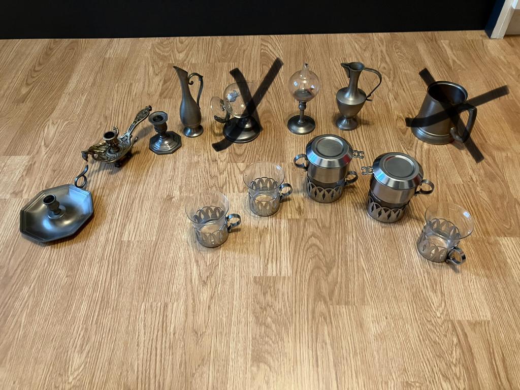 Brocante tin vaasjes kaarshouder soeppot, Ophalen of Verzenden