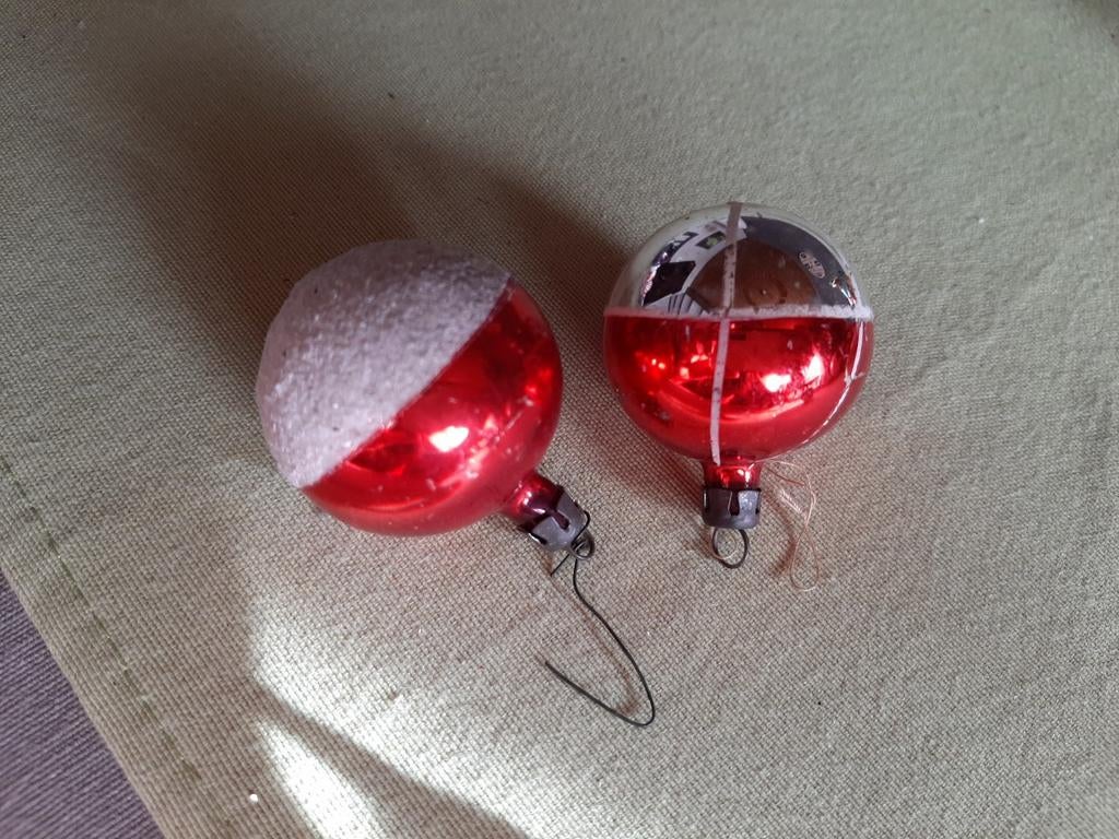 Set Oude vintage kerstbal rood zilver wit 3 cm, Ophalen of Verzenden, Zo goed als nieuw