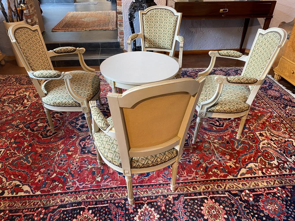 Salongarnituur: 4 zeteltjes + tafeltje, Antiek en Kunst, Ophalen