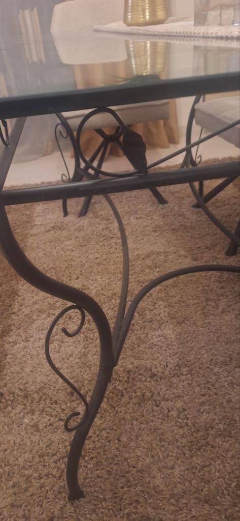 Table salle à manger + table basse en fer forgé et verre, Maison & Meubles