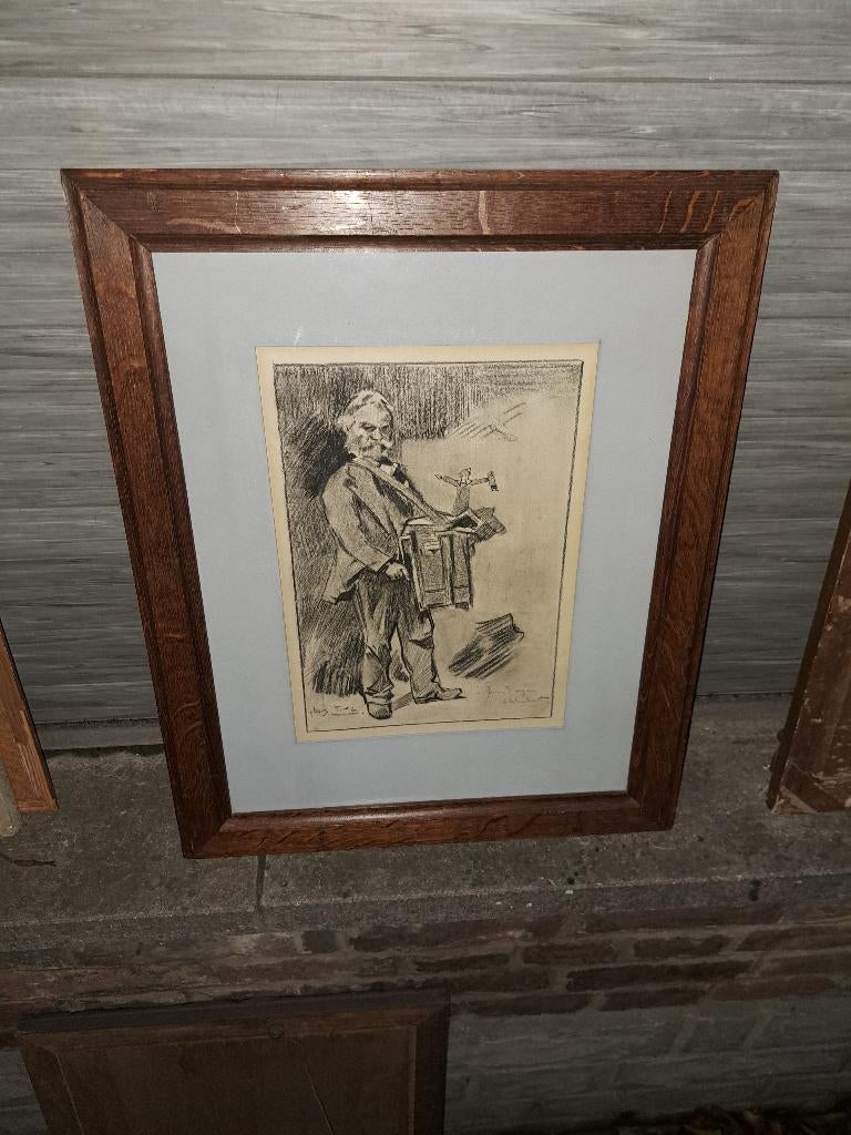 lithographie le joeur d orgue signe louis titz, Antiquités & Art, Enlèvement ou Envoi