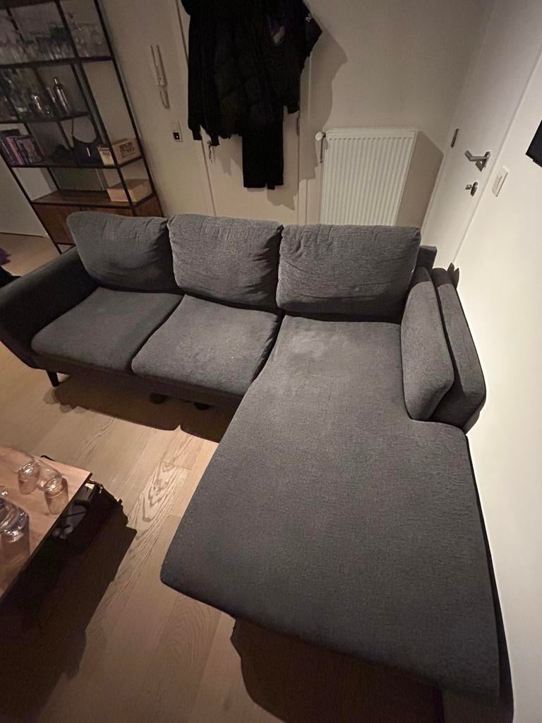 Grijze hoekzetel 3-zit, Ophalen, 125 tot 150 cm, Driepersoons, Zo goed als nieuw