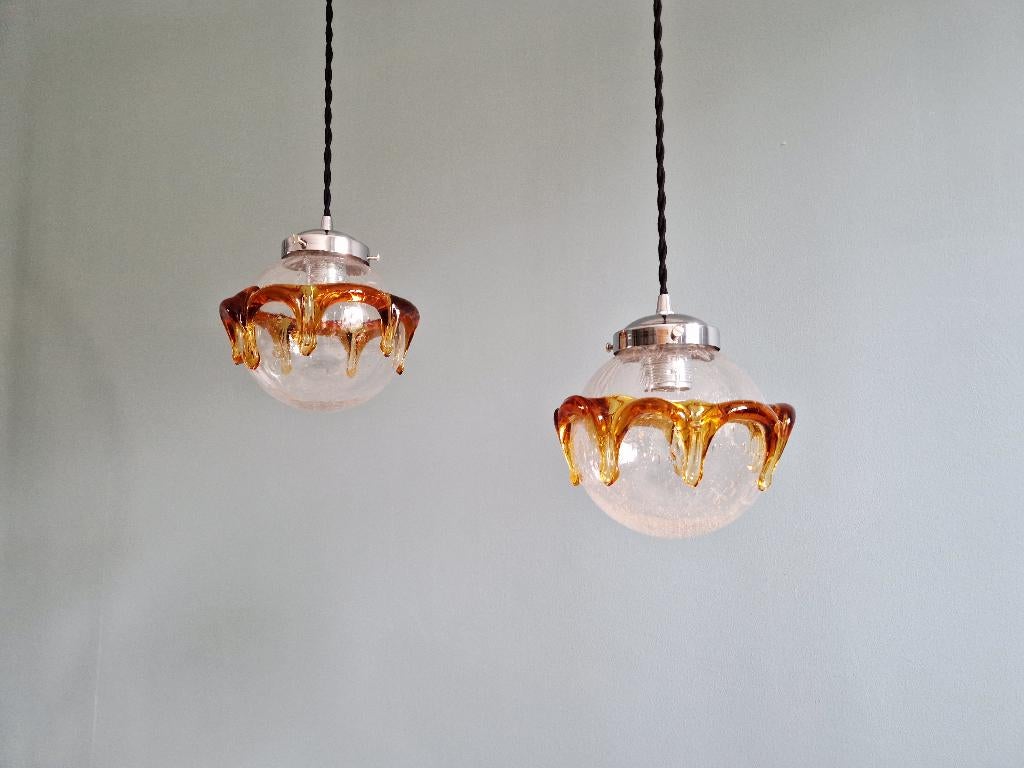 Duo de suspensions Space Age en verre de Muranosoufflé, 1970, Enlèvement ou Envoi