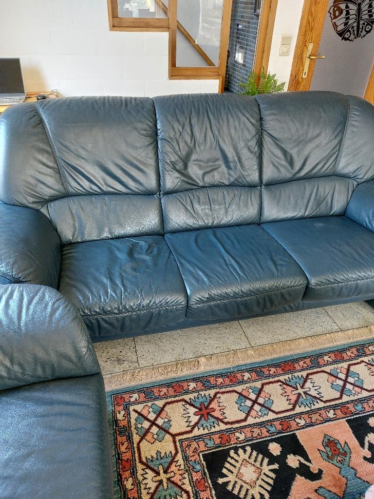 lederen salon driezit + tweezit, Huis en Inrichting, Ophalen, Gebruikt, Leer, Modern