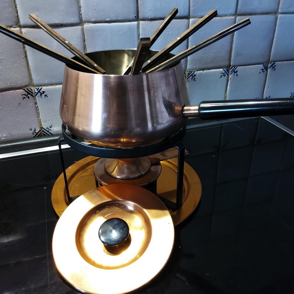 Fondueset "SIGG ". Koper en inox. Met 6 vorken, Antiek en Kunst, Ophalen of Verzenden, Koper