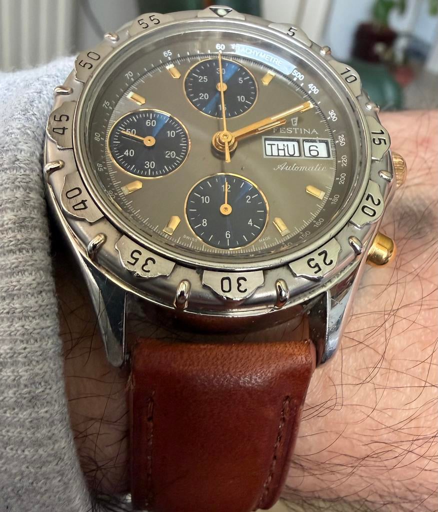 Montre Festina automatique chronographe Valjoux 7750, Montre-bracelet, Autres marques, Cuir, Acier