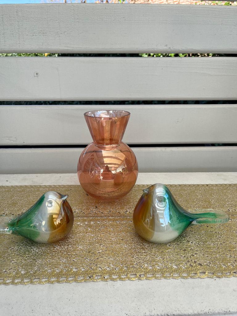 Glazen vaas en 2 vogels, Neuf, Moins de 50 cm, Poterie ou Porcelaine, Enlèvement