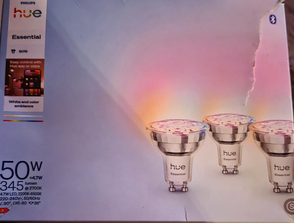 Philips Hue GU10 Essential white & color Ambiance ( 3-pack), Huis en Inrichting, Lampen | Losse lampen, Ophalen, Nieuw, 30 tot 60 watt