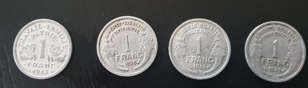 4 oude franse munten 1943-1945-1946-1949 van 1 franc, Enlèvement ou Envoi, France, Série