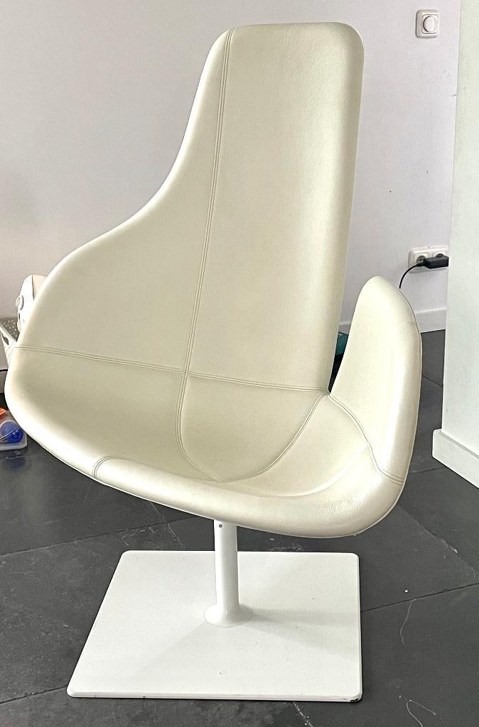 Fauteuil pivotant Moroso Fjord Relax, cuir blanc, pied blanc, 75 à 100 cm, Enlèvement ou Envoi, Comme neuf, Cuir