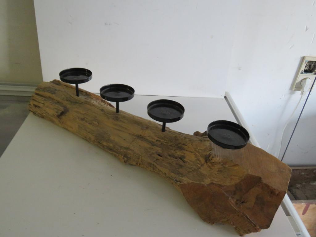 souche de teck avec 4 bougeoirs, Enlèvement ou Envoi, Comme neuf