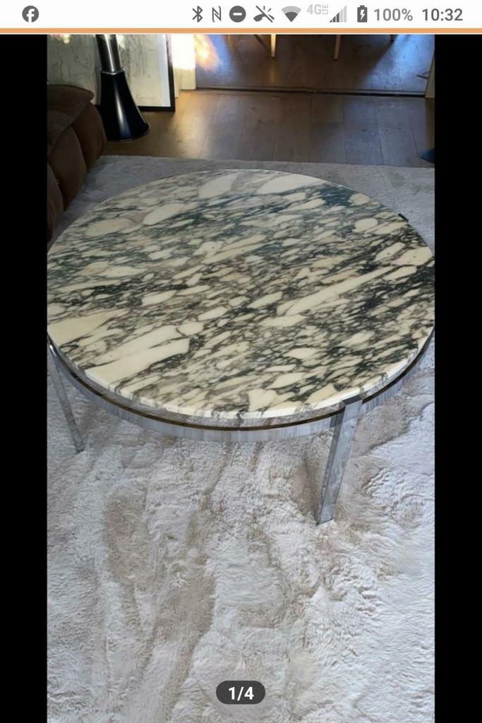 Prachtige design marmeren arabescato salontafel met chroom, Huis en Inrichting, Tafels | Salontafels, Ophalen, Rond