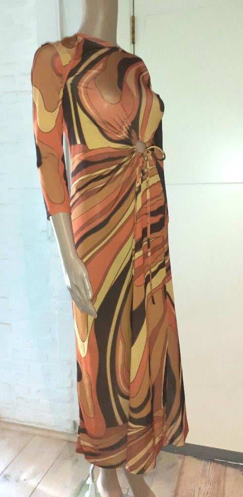 Lange jurk oranje bruin retro Stradivarius S of 36, Kleding | Dames, Jurken, Bruin, Nieuw, Ophalen of Verzenden, Maat 36 (S)