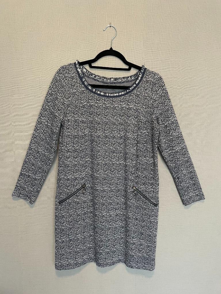 Wit met blauwe jurk van Taifun (M), Vêtements | Femmes, Robes, Comme neuf, Taille 38/40 (M), Bleu, Au-dessus du genou, Enlèvement ou Envoi