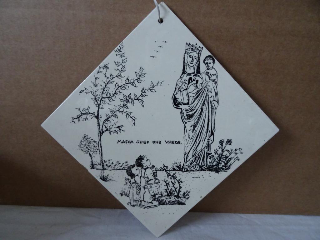 Antieke tegel Maria geef ons vrede Mosa tegel Heilige Maria, Ophalen of Verzenden