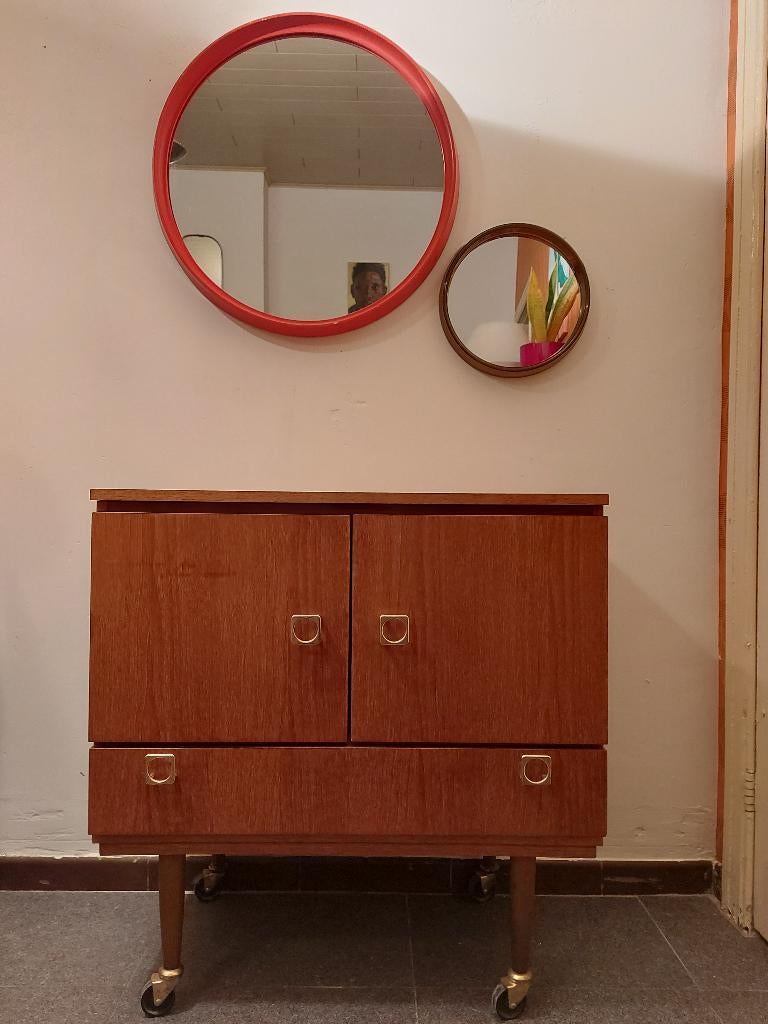 Mid-century ladekast op wielen, 1970s, Huis en Inrichting, Kasten | Ladekasten, Ophalen, 1 of 2 laden, 50 tot 100 cm, Zo goed als nieuw