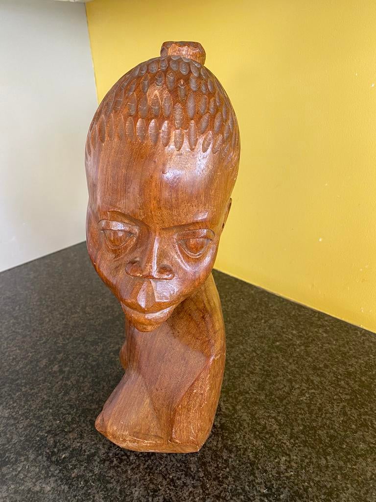 Afrikaans vintage handgemaakt houten buste, Antiek en Kunst, Ophalen