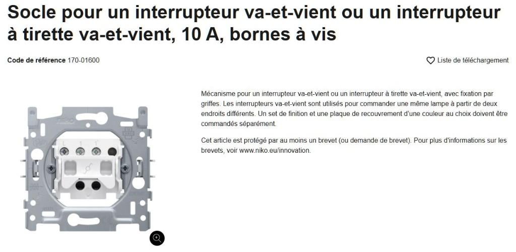 NIKO 170- 01600/02605/01505/00000/01705/01205/05005/01100, Enlèvement, Neuf, Interrupteur