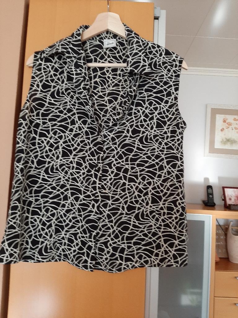 chemisier noir/blanc sans manche 100% soie T36/38, Zwart, Zo goed als nieuw, Incognito, Ophalen