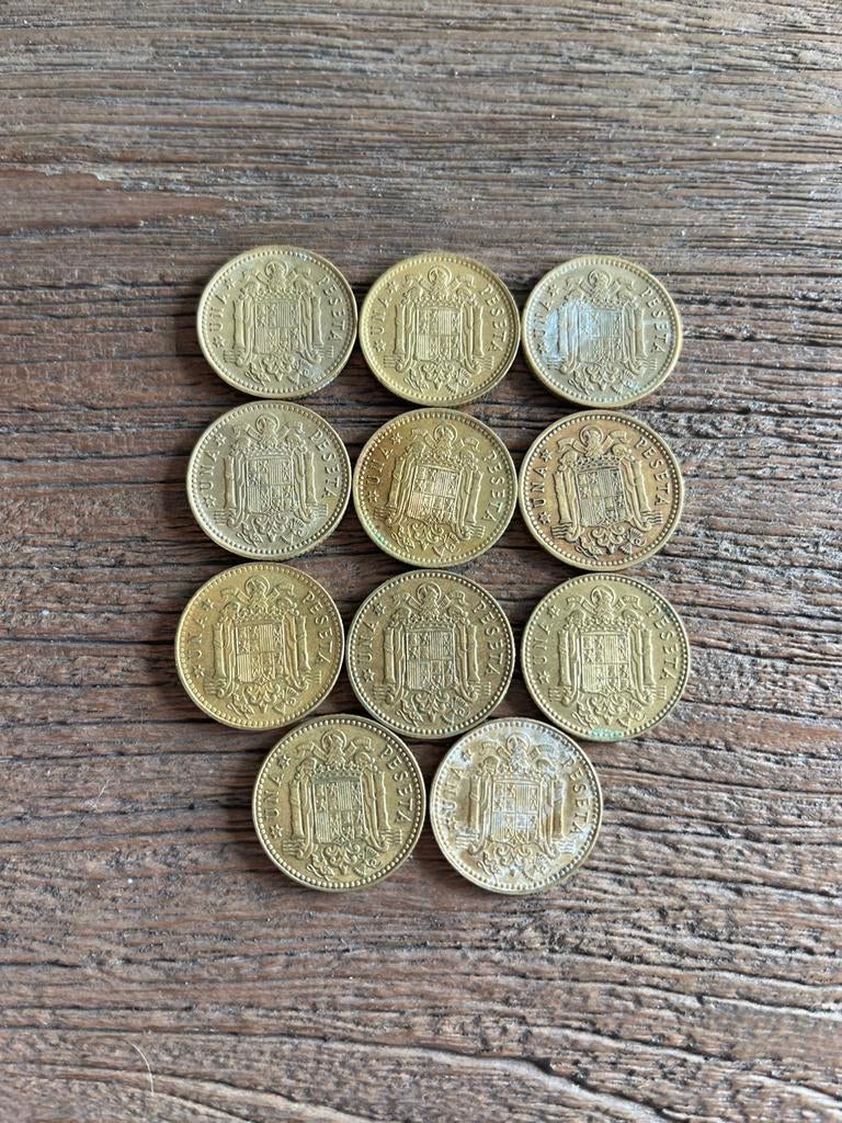 Spaanse 1 peseta munten – Franco & Juan Carlos – 11 stuks, Ophalen of Verzenden, Overige landen, Setje