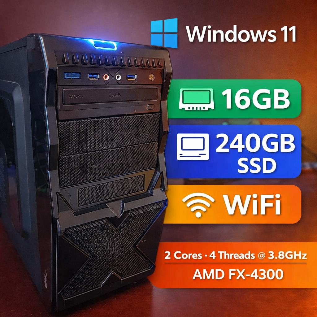 Desktop PC 16GB SSD WiFi Windows 11 + Office365, Informatique & Logiciels, 256 GB, Enlèvement ou Envoi, AMD FX, 3 à 4 Ghz