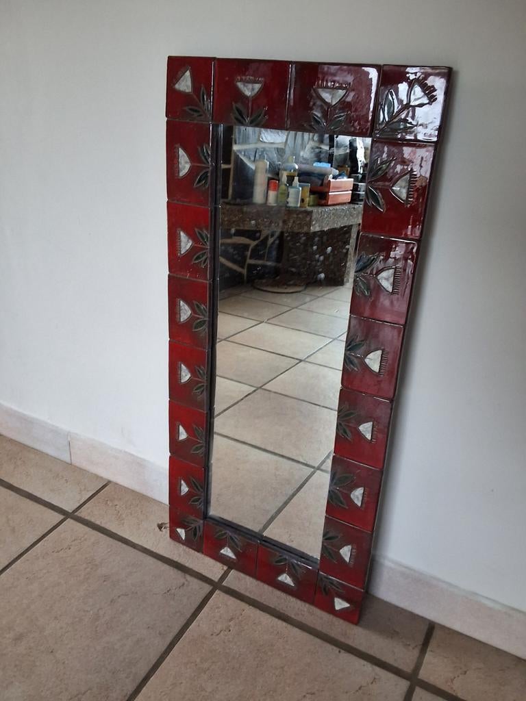 Miroir attribué à Oswald Tieberghien 1960, Enlèvement, Rectangulaire, Moins de 50 cm, 100 à 150 cm