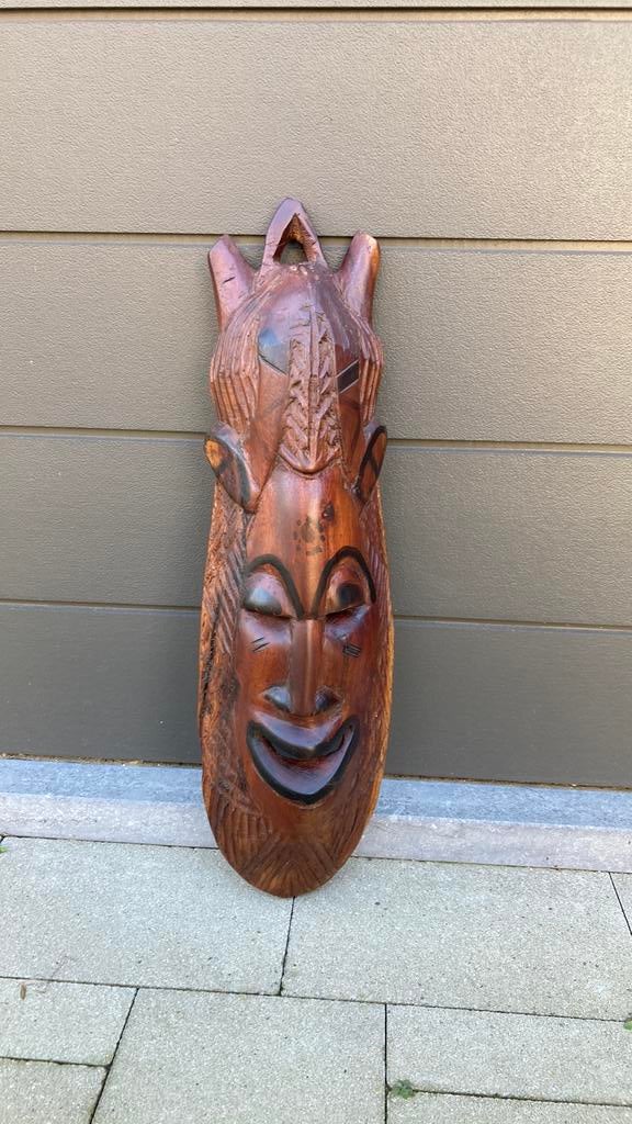 Afrikaans handgesneden houten masker, Antiek en Kunst, Ophalen