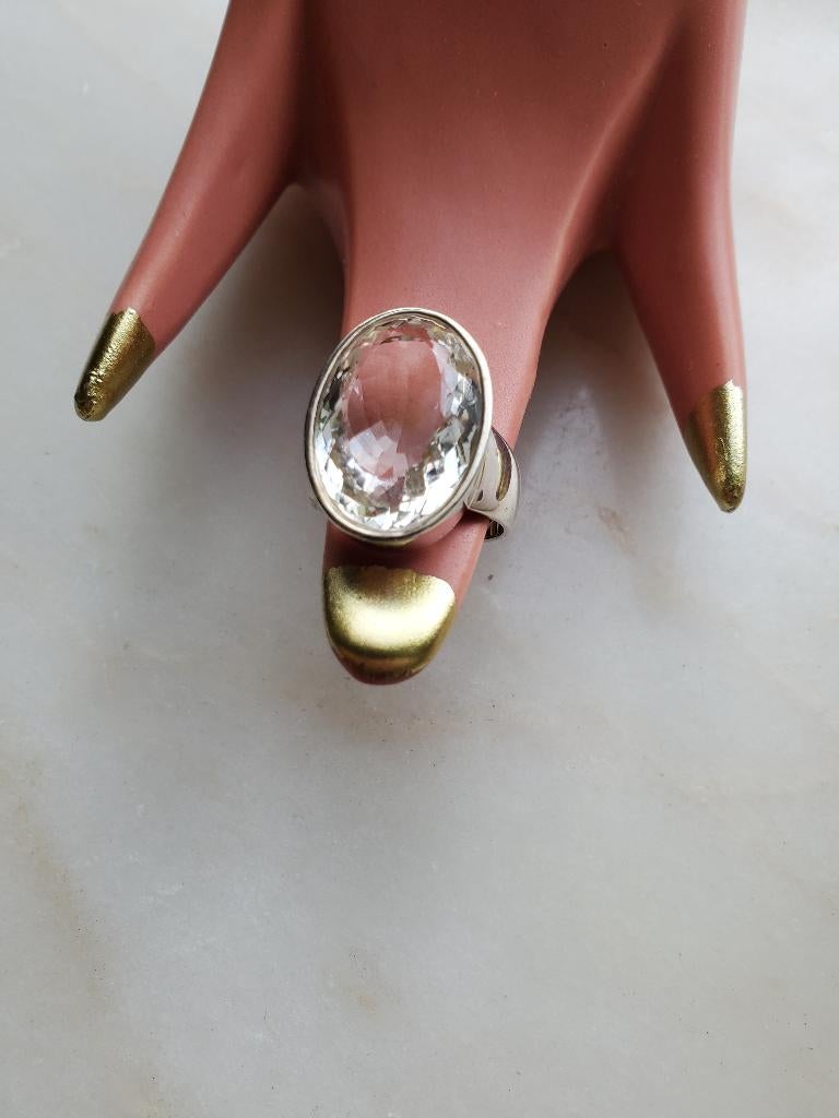 Bague argent et cristal de roche taillé, Neuf, Avec cristal, Femme, Argent