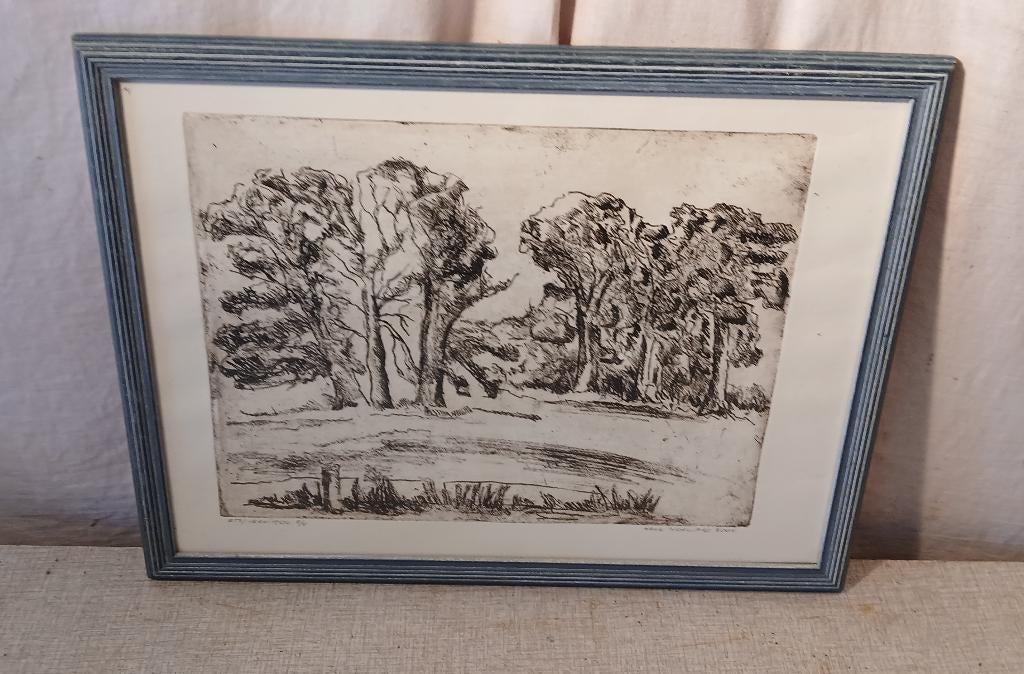 Mooie Ets / Vernimou 'Bos en Weide' - Henk Horward, Ophalen of Verzenden