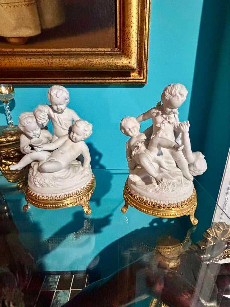 Paire de putti en biscuit de Saxe – Porcelaine Allemande, Antiquités & Art, Enlèvement ou Envoi