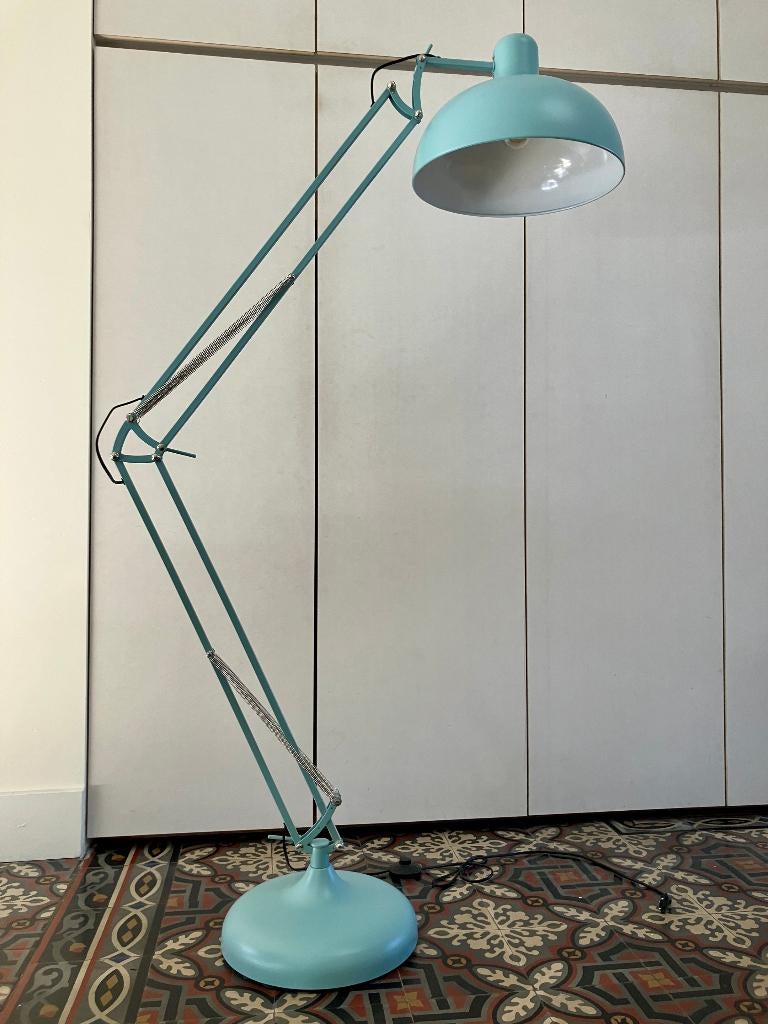 Blauwe industriële vloerlamp – verstelbaar – design stijl, Ophalen, Nieuw, Metaal, Design - Industrieel