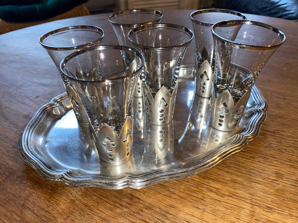 Service à liqueur ou à thé en métal argenté poinçonné 26cm., Envoi, Argent