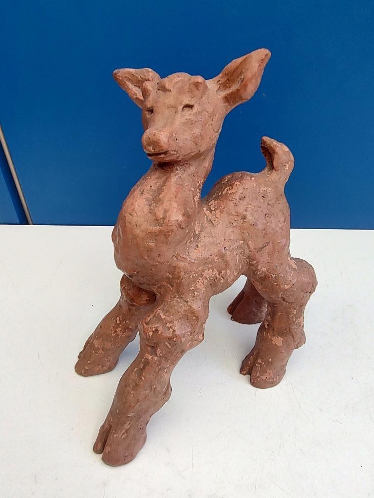 Beeld terracotta hert, Antiek en Kunst, Verzenden