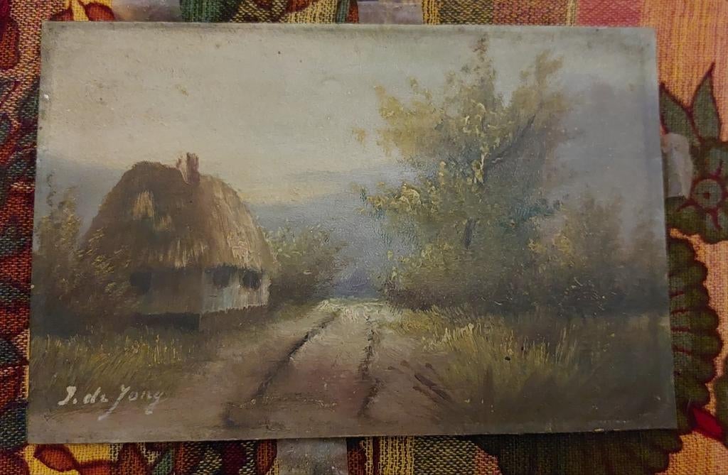 Peinture sur bois antiquité début 20e Signé J. de Jong, Enlèvement