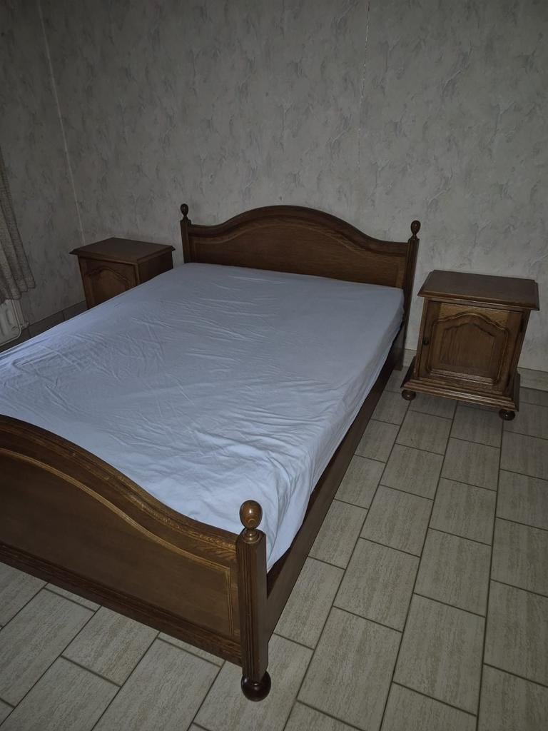 Eiken slaapkamer met lattenbodem en matras, Huis en Inrichting, Slaapkamer | Complete slaapkamers, Ophalen, Zo goed als nieuw