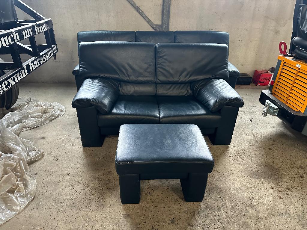 Lederen salon, donker blauw, Ophalen, Tweepersoons, Leer, Zo goed als nieuw