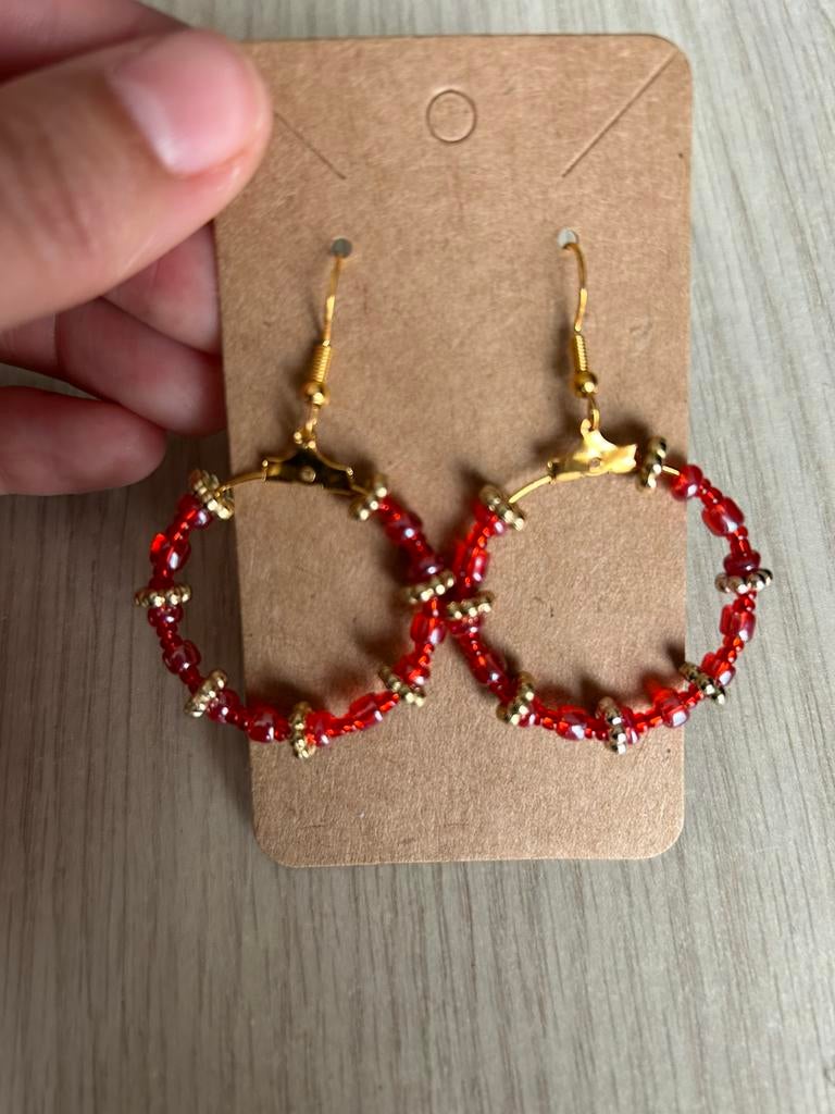Mooie oorbellen rood / goud., Bijoux, Sacs & Beauté, Boucles d'oreilles, Enlèvement ou Envoi, Comme neuf, Rouge, Or