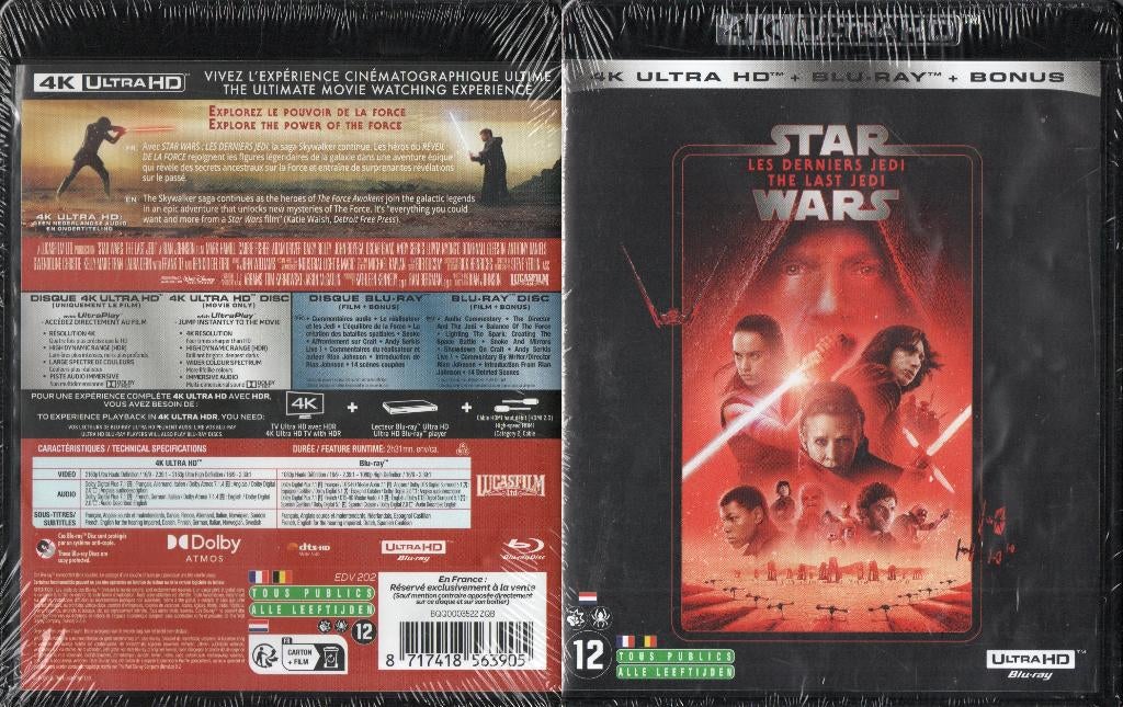 star wars episode VIII (4k ultra-hd + 2 blu-ray) neuf, Enlèvement ou Envoi, Neuf, dans son emballage, Science-Fiction et Fantasy