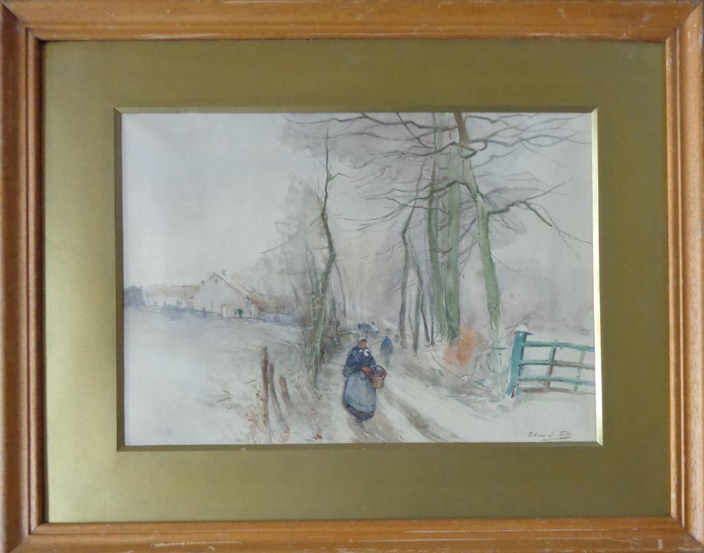 EDOUARD ELLE / VILLAGE SOUS NEIGE / ORIGINEEL WERK / 61x77cm, Enlèvement