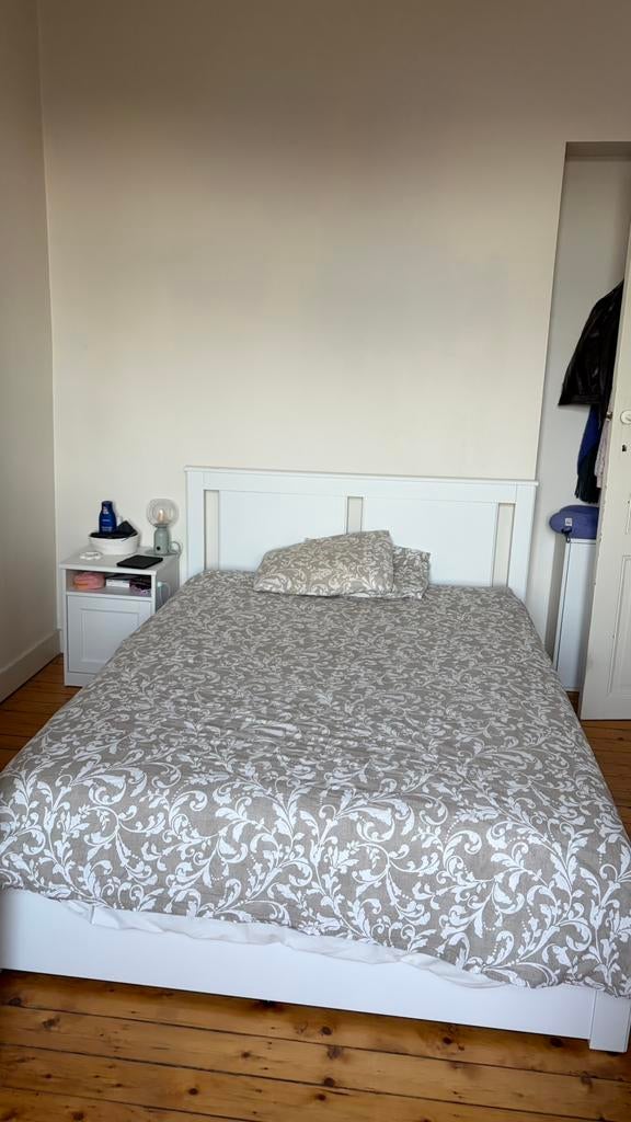 Lit double IKEA blanc (style HEMNES) – très bon état, 140 cm, Enlèvement, Utilisé, 200 cm