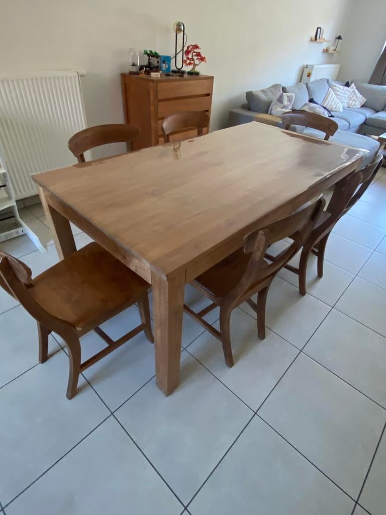 Tafel en stoelen teak, Huis en Inrichting, Complete eetkamers, Ophalen, Zo goed als nieuw